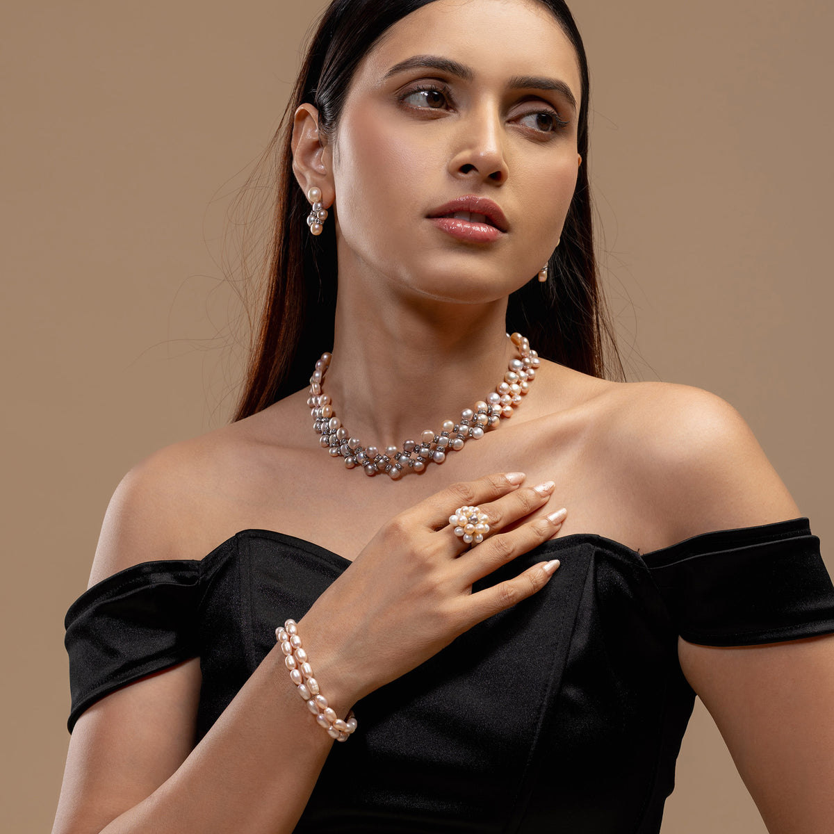 Pastel Pearl Woven Necklace Set by Vionora Pearls & Gems