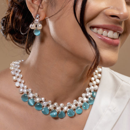Aqua Drop Pearl Necklace Set by Vionora Pearls & Gems